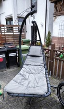 Hängeliege mit Sonnendach Freischwinger Gartenliege grau Stahlgestell gepolstert