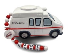 Spardose mit Namen Krankenwagen 1. Hilfe Kasse Sparschwein Sparkasse