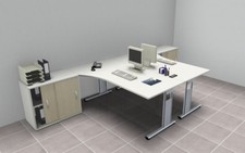 Doppelarbeitsplatz GD25W 2er Schreibtisch mit Anstellschrank Doppelschreibtisch