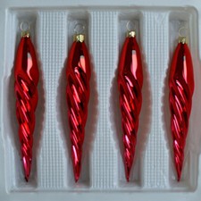 Lauschaer Glas Christbaumschmuck Eiszapfen dünn rot glanz mundgeblasen