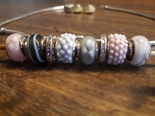 Lovelinks Kette Silber mit Charms in rose & grau Teile mit Strass Neuwertig 