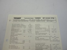 Fendt Farmer 307 LS LSA 175 Datenblatt Anzugswerte Technische Daten 1991