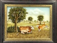 Ölbild Milan GENERALIC (1950-2015) Hinter Glas Malerei Kuh mit Kalb unter Bäumen