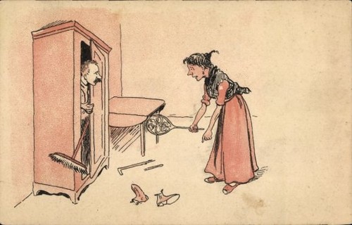 Frau mit teppichklopfer - frau,
