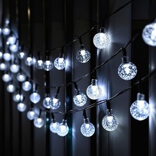 5m 10m 15m LED Solar Lichterkette Kugeln Außen Garten Party Balkon Kaltweiß