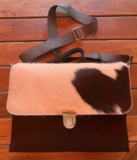 Handmade Vintage Luxury Leder Tasche, Umhängetasche Schwarz Weiß