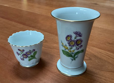 Meissen Porzellan Trichtervase, Blumentopf / Cachepot, Blumen, Gold, 2Stück