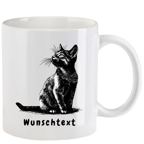 Tasse mit katze - mit, schwarz-weiß
