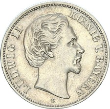 Bayern Ludwig II. 2 Mark 1883 D Silber ss+ J 41