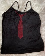 Top Damen/Mädchen,schwarz mit roter Krawatte aus Strasssteinen,kaum Gebrauchssp.