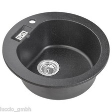 Hochwertige Küchenspüle Einbauspüle Spülbecken Spültisch rund in Granit Schwarz
