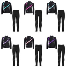 DE Kinder Mädchen Gymnastik Trakcsuit Outfit Yoga Eiskunstlauf Fitnessraum Jacke