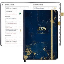 Praktischer Buchkalender 2026 A5 mit Notizbereich und Lesezeichen im Sternenlook