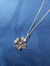 Friesische Kette + Anhänger Westerland Sylt 1970 er Silber 800 Glücksklee Blume 