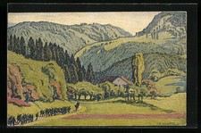 Künstler-AK Ernst E. Schlatter: Vallée du Jura près de Fontanais 
