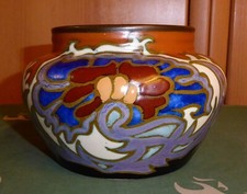 Original Art Deco Gouda Übertopf Vase Studio Keramik Signiert - Holland
