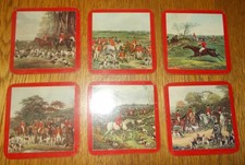 6 Glas-Untersetzer / Bierdeckel – Vintage – Pferd Jagdmotive