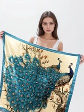 Seide Pfau Seidentuch Stola Halstuch 90x90cm Schal Tuch Geschenk Bandana Damen