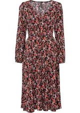 Kleid mit V-Ausschnitt und Taschen Gr. 36 Schwarz/Kastanienrot Midikleid Neu*