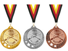 3er GROSSE Schützen Medaillen Lissabon Ø70mm / mit Band & Emblem Medaillen Set