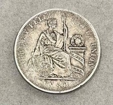900er Silber Münze Peru 1 Sol 1869, guter Zustand.