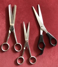 Friseur Haarschneid-Konvolut, 4Effilier u. 3Scheren, Made in Germany, Vintage 