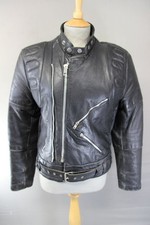 VINTAGE SCHWARZ RINDSLEDER SCHÖNE LONDON, PARIS & NEW YORK BIKERJACKE 38 ZOLL
