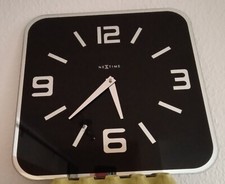 Wohnzimmer Wanduhr schwarz - silber glänzend , Glas, eckig 43x43cm