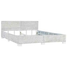 Bett Grau Natur Rattan 180x200