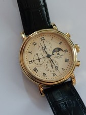 Oskar Emil Classic Uhr Armbanduhr goldfarben mit schwarzem Lederarmband edel