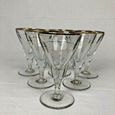 6 Schöne Biedermeier Kelchgläser Glas mundgeblasen geschliffen Goldrand France