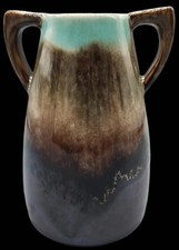 Vintage Keramikvase mit Henkeln - Türkis Braun Glasur - Studio Stil - 14 cm