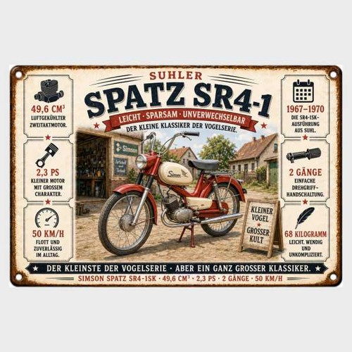 Blechschild spatz 1 moped - blechschild, sr