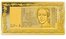 100 DM / MARK BANKNOTE - 999 GOLD - 40 MM - GOLDBARREN - MEDAILLE - SELTEN