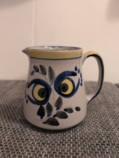 Krug Milchkrug Kanne Vase DDR, Blau Grau Keramik,  70er Jahre Vintage Blumen 0,5