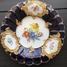 MEISSEN PRUNKTELLER PRUNKSCHALE PLATTE KOBALT GOLD BLUMENBUKETTca. 30 Cm