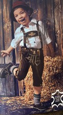 Kinder Lederhose Hose Oktoberfest Latzhose 92 -158  Rinderleder Trachtenhose 3/4