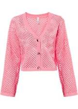 Neu Damen Ajour-Strickjacke mit weitem Arm und Lochmuster Gr. 40/42 Knallrosa