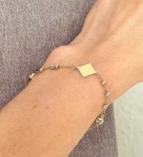 GOLD  585 -er echt Gold -gelb-weiß KUGELARMBAND  3 Steinen GOLDARMBAND 19-20 cm