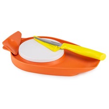 Tupperware Mamsell Schneidbrett orange weiß + Messer gelb