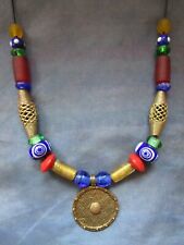 Kette Glasperlen Kelten Wikinger Mittelalter Larp Fibelkette Schild Metall NEU 