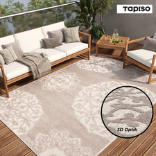 Teppich Outdoor Indoor Beige Grau Blumen Sisaloptik Wasserfest Küche Wohnzimmer
