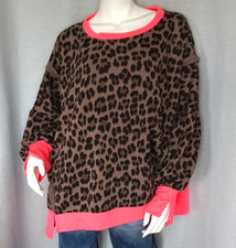 Leopard Oversized Sweater Sweat Shirt Taupe Schwarz Neon Pink 38,40,42,44 Neu