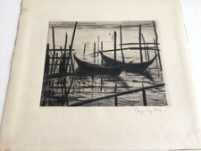 Bild Zeichnung 1918 Steg Boote