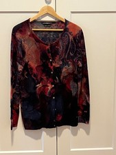 Schöne  Brax 42 Damen Merino Cardigan rot lila bunt leicht und wärmend gebraucht