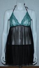 Durchsichtiges Neckholder Kleid Dessous Babydoll Negligee Gr.42 44 Spitze & Mesh
