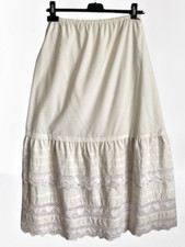 vintage Unterrock   Lochstickerei  Bund mit Gummizug Gr. 38 40 beige natur lang