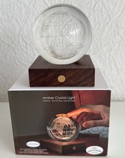 Gingko Amber Crystal Kristall WELTKUGEL Glas Holz Touch-Control Kristalllicht