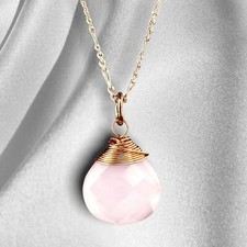 Rosenquarz Tropfen Kette 925 Sterling Rosegold Vergoldete Rosa Edelstein Aura Ha