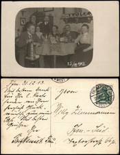 Ansichtskarte Männer Frauen Feiern Bierzapfen 1913  gel. Stempel Frankfurt West